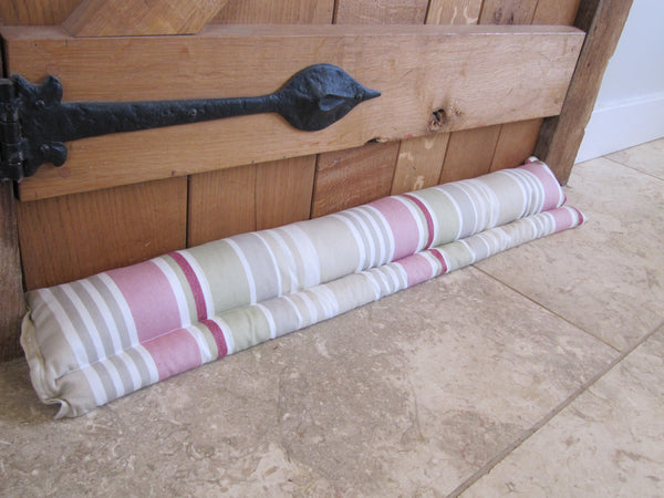 Pink, Green Striped Draught Excluder