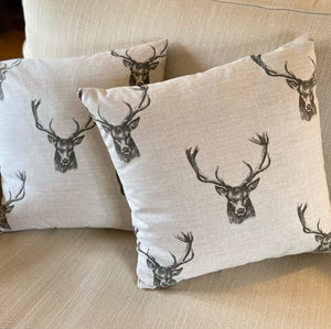 Stag Heads Cushion in Charcol